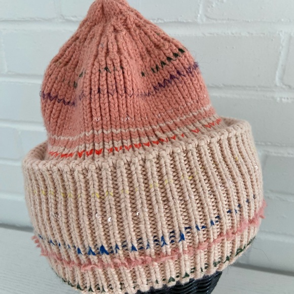 new with tags pinkish anthropologie knit ski winter hat with translucent sequins - Picture 3 of 8